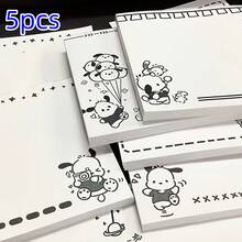 Sanrio 5pcs Cute Paw Print Black & White Simple Style Sticky Notes, High-Quality Adhesive Memo Pad, Portable Planner Notepad For School, Office, Pocket