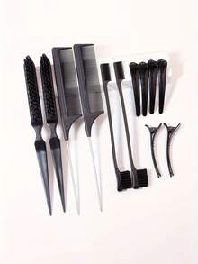 Set de 12 piezas de peines y pinzas para el cabello para niños, equipado con 2 peines de nailon, 2 cepillos de bordes de cabello de doble cara, 2 peines de cola de ratón suaves y 6 pinzas de pato, perfecto para crear peinados elegantes y a la moda - Multicolor - Ver 5