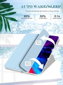 TenYide 3-Fold Flat Protective Case, TPU Transparent Soft Shell, Minimalist/Casual/Flip Cover Tablet Case, Compatible With Ipad Mini4/5/Mini6/Mini7/9.7/10.2/10.5/10.9/10th Gen/11-Inch/12.9-Inch/Air 11-In.(M2)-2024/Air 13-In.(M2)-2024/Pro13-In.(M4)-2024/Pro 11-In.(M4)-2024/IPad Air 13(M3 2025)/IPad Air 11-Inch (M3) 2025/IPad (A16) 11 Inch 11th Generation 2025 - Baby Blue - View 2