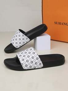 2025 New Men's Thick Sole Printed Slippers, Non-Slip Indoor/Outdoor, Bathroom & Beach Flip Flops, Casual Sports Slides, EVA Soft Flat Sandals, Summer Couple House Slippers, Garden Shoes - White - View 6