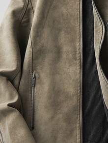 Men's Jacket With Vintage Tie-Dye Washed Effect, Fashionable And Stylish Leather Jacket - Army Green - View 7