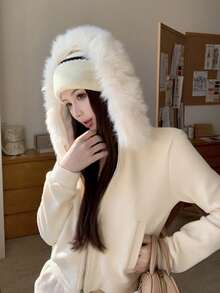 Casual Lazy Zip-Up Hooded Sweatshirt With Fur Collar, Autumn - Apricot - View 5