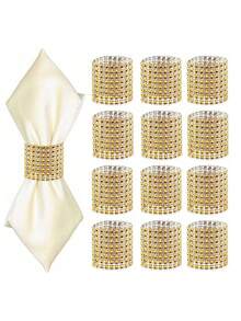 1/30/100-Piece Pack Of Gold Diamond Napkin Rings, Sparkling Rhinestone Napkin Rings, Diamond Hook And Loop Napkin Rings. Suitable For Table Decorations, Home And Kitchen Decorations, Anniversaries, Birthdays, Weddings, Dinners, Parties, DIY Decorations, And Gatherings With Friends. - Gold - View 2
