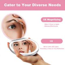 Rechargeable LED Makeup Mirror With 1x/5x Magnification, Dimmable Portable Handheld Compact Mirror (5 Inch) - Perfect Daily Essential & Gift For Women, Birthday, Holiday - 綠色 - 查看 2