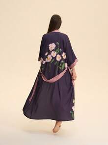 Chinese Style Retro Loose New Chinese Improved Hanfu Fashion Print Kimono Cardigan Robe Casual Homewear Tie-Waist Elegant Yukata Robe Swimsuit Cover-Up Summer Beach Vacation Sunscreen Outfit