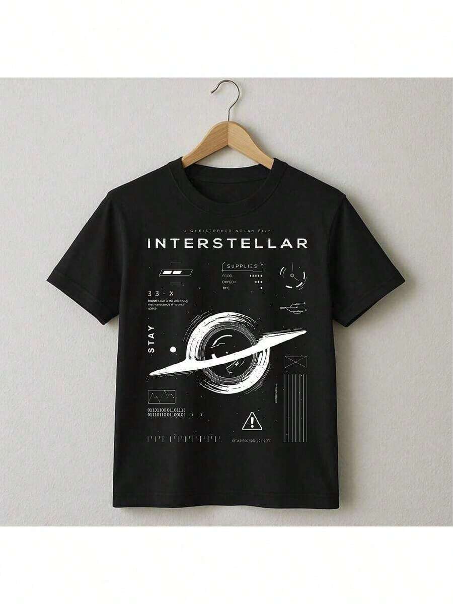 Interstellar Movie T-Shirt, Space, Stars, Planets, Astronaut, Street Style, Unisex, Men's And Women's, 100% Cotton, Premium Top Streetwear, New Release, Immediate Shipping, Various Colors!! Plus Size - màu đen - Xem 1