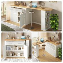 Extendable Bar Table With Storage (137-215*39*102.3 Cm), Modern And Mobile Bar Table, Telescopic Bar Table With One Drawer And Two Shelves, Bistro/Kitchen Island Style High Table, White - White - View 12