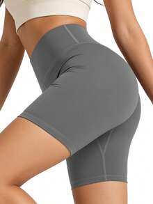 Soyun Women's Mid-Thigh Compression Shorts, Soft & Skin-Friendly, Suitable For Outdoor Yoga & Sports In Spring, Summer, Autumn - Grey - View 9