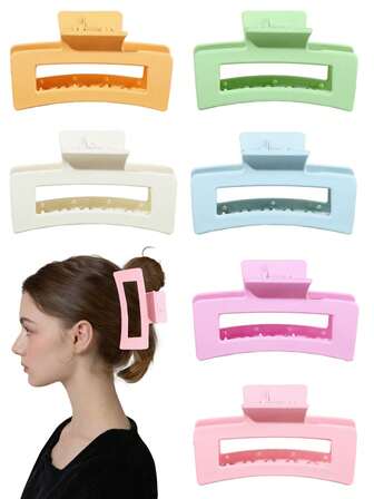 6pcs Colorful Matte Square Hair Clips, Elegant Hollow Hair Claw Hair Claws For Bun, Ponytail, Everyday, Outdoor, Sports, Gathering, Holiday, Birthday, Ideal Gift Winter Hair Accessories Elegant Claw Clips