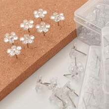 50pcs Transparent Flower Shaped Push Pins, 5-Petal Design, Office Decor Thumbtacks, Suitable For School Supplies, Back To School Season - Multicolor - View 8