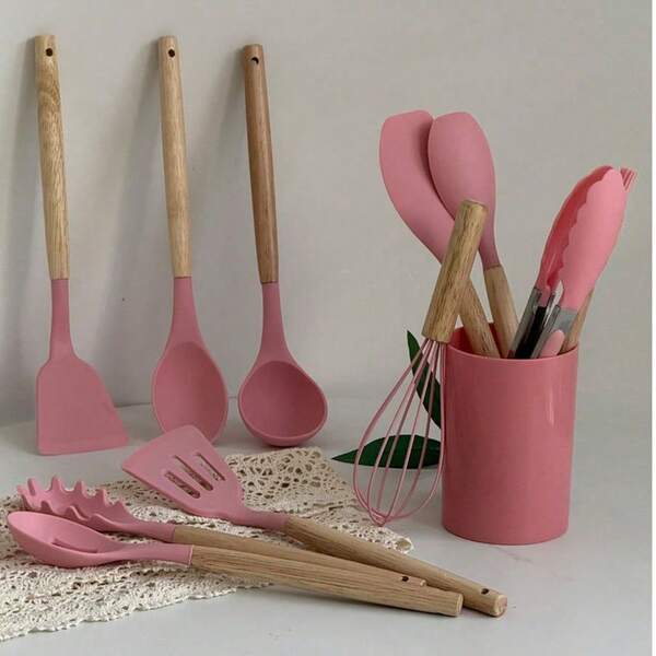 12pcs Silicone Kitchen Utensil Set, Cooking Accessories Set, Non-Stick Cookware, Including Soup Ladle, Spatula, Etc., Essential For Apartment And Dorm, Back To Kitchen, Christmas Gift