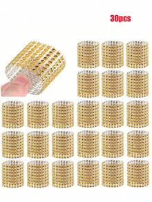 1/30/100-Piece Pack Of Gold Diamond Napkin Rings, Sparkling Rhinestone Napkin Rings, Diamond Hook And Loop Napkin Rings. Suitable For Table Decorations, Home And Kitchen Decorations, Anniversaries, Birthdays, Weddings, Dinners, Parties, DIY Decorations, And Gatherings With Friends. - Gold - View 10