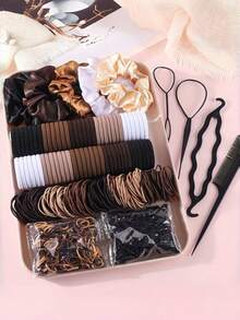 1159pcs Daily Versatile Fashion Hair Accessories Kit: Includes Satin Scrunchies For Elegant And Casual Styles, Multi-Color Hair Ties, And Practical Styling Tools Such As A Comb. Suitable For Girls And Women, Meeting Daily Styling Needs. Easy To Create Simple Ponytails, Neat Buns, Or Creative Hairstyles. Practical And Useful, Ideal As School Supplies, Gifts, Hair Scrunchies, Hair Ties, And Hair Bands For Girls And Women. - Multicolor - View 1