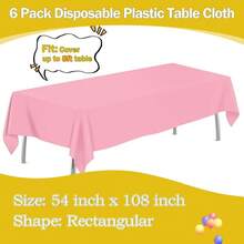 Pink 6 Pack Plastic Table Cloth 54\ X 108\, Disposable Tablecloths Rectangle Table Cover, Plastic Tablecloths For Parties,Rectangle,Pink - 粉色 - 查看 3