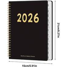 Planificador de Calendario para 2026 - Agenda De Planificacin De 12 Meses Con Encuadernacin En Espiral Planificador Diario 2026 - Para El Trabajo Acadmico Estudiantes Profesores Familia Hogar Col - Negro - Ver 5