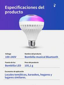 4 Piezas Bombilla musical Bluetooth, bombilla con altavoz que cambia de color RGB, Bombilla LED regulable, bombilla de luz RGBW de cambio de color, 12 opciones de color ,12W equivalente a 60W, AC 110-130V, base de rosca E27 con control remoto para decoración del hogar, dormitorio, escenario, fiesta. - 4 Piezas - Ver 9