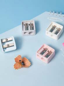 3/2/1pcs Double Hole Square Makeup Pencil Sharpener, Eyebrow Pencil Sharpener, Compact Pencil Sharpener