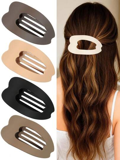 4/5pcs Matte Flat Heart-Shaped Hair Clips, Elegant Hollow-Out Large Duck Clip For Bun, Ponytail, Casual, Sports, Date, Party, Holiday, Graduation, Mother's Day, Birthday, Versatile Hair Accessories, Best Practical Gift