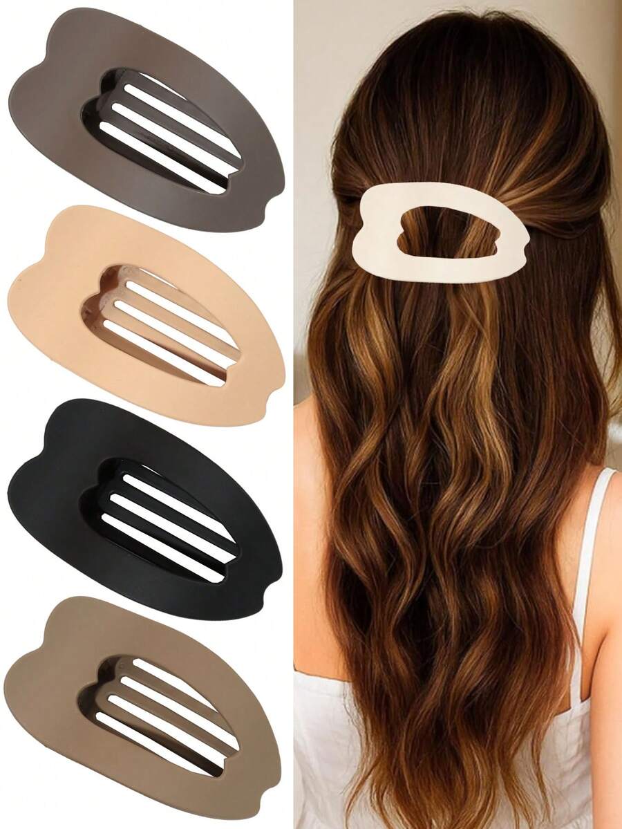 4/5个哑光扁平心形发夹，优雅镂空大鸭嘴夹，适用于丸子头、马尾辫，休闲、运动、约会、派对、节日、毕业典礼、母亲节、生日等场合，多功能发饰，最佳实用礼物，发爪、发夹、发卡、发卡