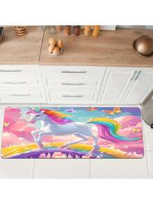 1 件独角兽图案地毯，8 毫米厚涤纶卡通奇幻马地垫，适用于卧室、客厅、玄关 - 可机洗长方形室内地垫装饰，客厅地毯，玄关地垫，浴室地垫，厨房地垫 - 彩色 - 查看 5