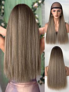 7-Piece Straight Hair Extensions, Extended Hair Clips, Gradient Brown, 22 Inch Long Straight Heat-Resistant Fiber Synthetic Hair Extensions, Suitable For Women's Christmas, Halloween, Music Festivals, Parties, And Daily Use - Brown Ombre - View 3