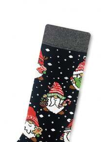 1双男士休闲袜，创意圣诞小矮人图案（带拐杖糖和雪花设计），新奇有趣中筒袜，透气舒适，完美礼物 - 彩色 - 查看 4