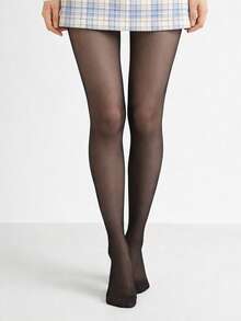 1pc Girls Flower Pattern Ultra-Thin, High Density & Elastic Pantyhose, Can Be Worn As Outer Wear, All Season - Black - View 7