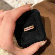 1pc Vintage Heavy Craft High-End Exquisite Fashion Light Luxury Ruby Row Ring For Women - 金色 - 查看 5