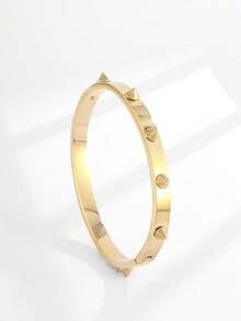 1/3件套金色朋克铆钉箭头锆石镶嵌手镯，不锈钢材质 - 适合女性/女孩日常佩戴、派对、约会、办公礼品 - 金色 - 查看 6