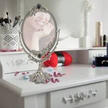 GLOGLOW Espejo de Maquillaje Retro, Espejo de Maquillaje Retro de Metal de Estilo Europeo Espejo de Doble Cara para Tocador de Escritorio Baño Decoración del Hogar(S) - Grande - Ver 4