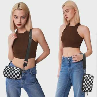 多色格子休闲旅行涤纶腰包 - 透气、防水、轻便、耐用、防盗、男女通用户外多功能胸包