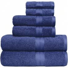 Basics 6 Piece Oversized Fade resistant Towel set, 100% Cotton towels for bathroom, soft and absorbent, 2 Bath Towels, 2 Hand Towels and 2 Washcloths bathroom towel set, White - Azul marino - Ver 8