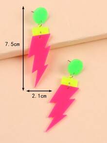 2pcs Fashionable Geometric Circle, Rectangle, Lightning Shaped Acrylic Long Earrings For Women - Geometric Lightning - View 7