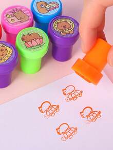 12pcs/10pcs-Capybara Pattern Stamps - Mini Self Printed Seal, Easy-Grip, Assorted Colors, Perfect For Arts And Diy Crafts & Birthday,Back To School Party Baby Shower Party Favors,Back To School, School Thingsfor Girls/Boys, Backpack,School Supplies - Multicolor - View 5