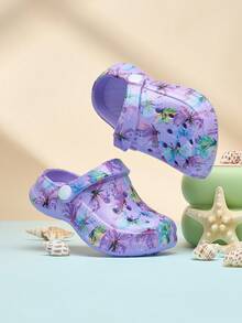 儿童印花套脚凉鞋，防滑EVA材质，休闲时尚，舒适柔软厚底沙滩鞋，镂空拖鞋 - 紫色 - 查看 6