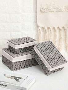 3 Peças Cestos Trançados com Alças, Adequados para Armazenar Cosméticos, Chaves, Lanches, Sala de Estar, Entrada, Decoração Doméstica, Casamentos, Decoração de Outono, Volta às Aulas, Organização de Quarto, Presentes de Feriados, Cestas de Presente Ideais