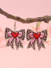 1 Pair Acrylic Heart, Leopard Print And Red Lip Pattern Earrings, Sweet Style, Suitable For Women To Wear At Parties, Also Can Be Used As Holiday Gifts - Multicolor a - View 26