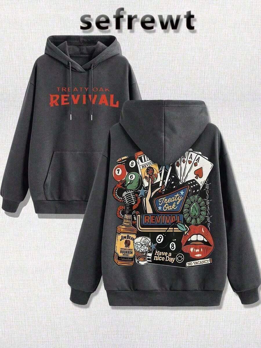 Hoodies For WomenhoodieWomen Winter ClothesRetro Treaty Oak Revival Western Hoodie, Retro Bar Cowboy Graphic Hoodie, Treaty Oak Revival Hoodie, Rock Band Sports Door Hoodie, Retro Music Hoodie, Rock Music Lover Hoodie, Retro Band Shirt Casual And Comfortable Cotton Fabric, Suitable For Top Men's And Women's Clothing. Loose And Comfortablehoodie For WomenLoose And Comfortablehoodies For Women  Clothes Clothes - 灰色 - 查看 1