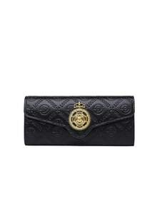 1pc Brown Contrast Color Metal Decor PU Clutch Wallet Fashionable & Versatile Suitable For Women Elegant Floral Wallet Purse Wallet Long Wallet Purses For Woman Wallet For Ladies Wallet - Black - View 5