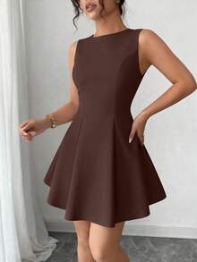 Women's Summer Dresses Elegant Sleeveless Boat Neck A Line  Formal Cocktail Party Wedding Guest Graduation Vacation Mini Brown Dress Club Outfits For Women - 棕色 - 查看 4