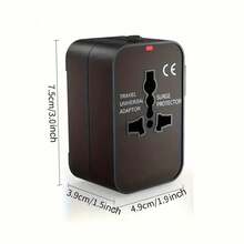 phenomdom Universal Travel Adapter, 1 USB Port + 1 Type-C Port, Wall Plug Power Adapter, US/EU/UK/AU Conversion Adapter, USB Charger, Travel Adapter, Suitable For Travel, Home And Office Use - Black - View 3