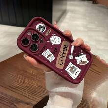A Wine-Red High Bamboo Coffee Pattern Full-Coverage TPU Shockproof Phone Case, Compatible With Iphone 17, 16E, 16, 15, 14, 13, 12, 11 Mini Pro Max Air X XR XSMAX 8 7 Plus. It Features A Drop-Resistant Matte Back, Smartphone Protective Cover,Suitable For IPhone17 Air - 酒紅色 - 查看 5
