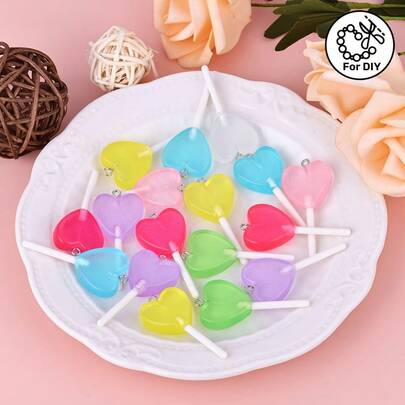 Encantos de resina con forma de piruleta con corazón luminoso transparente para hacer joyas DIY, pendientes, collares, llaveros y accesorios