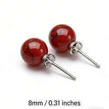 1 Pair 925 Sterling Silver Asymmetrical Natural Red Stone Hoop Earrings, Designer Fashion Elegant Sexy Jewelry Gift For Young Women, Luxury Couple Vacation