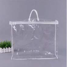 1/2/3/5个装透明PVC收纳袋（带提手），防潮透明整理袋，适用于收纳床上用品、毯子、枕头，节省衣柜和壁橱空间，家用锋利工具收纳袋，可重复使用，居家旅行两用。 - 無色 - 查看 5