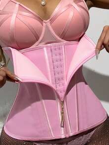 1pc Waist Trainer With Zipper, High Compression Shapewear, Women Waist Cincher - Pink - View 1