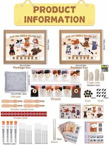 Bộ dụng cụ làm thú nhồi bông bằng len nỉ 6 món, bộ dụng cụ làm thú nhồi bông hình động vật dành cho người mới bắt đầu, hình mèo và chó, dụng cụ làm thú nhồi bông bằng len nỉ kèm hướng dẫn sử dụng để tự làm đồ thủ công trang trí nhà cửa. - Nhiều màu - Xem 4