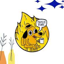 Cute Quirky Dog Cartoon Brooch - "This Is Fine" Humorous Accessory With Flames Design, Perfect Gift For Dog Lovers & Meme Enthusiasts, Dog Accessories - Nhiều màu - Xem 5