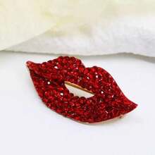 1pc European & American Style Classic Fashion Popular Sexy Red Lip Brooch, Fully Inlaid Luxury Clothing Adornment Oil Drop Brooch Pin For Women, Anti-Exposure - Nhiều màu - Xem 4