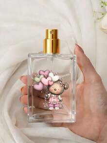 50ml Glass Refillable Perfume Bottle With Teddy Bear & Heart Bouquet Pattern, Mini Travel Spray Bottle, Perfect Gift For Anniversary, Birthday, Valentine's Day